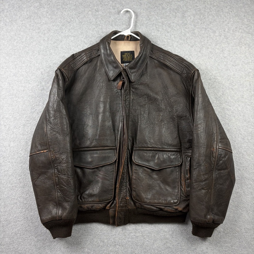Vintage Avirex A2 Jacket Mens Large Brown Leather Flight Bomber USAF Pinup Flag‎